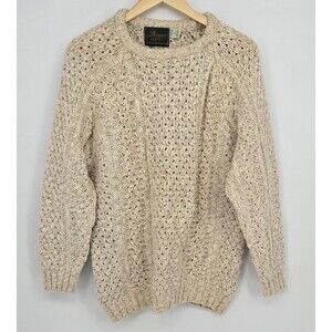 Vintage handloomed mens cotton-blend Irish sweater - cream, size 42